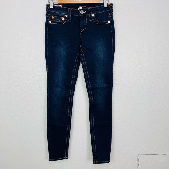 NEW TRUE Religion HALLE MID RISE SUPER SKINNY Dark Blue Denim JEAN - Picture 3 of 10